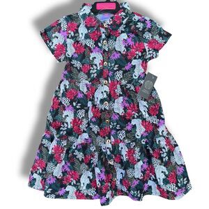 100% Cotton Girls 6X Floral Leopard Button-Front Back to School Dress